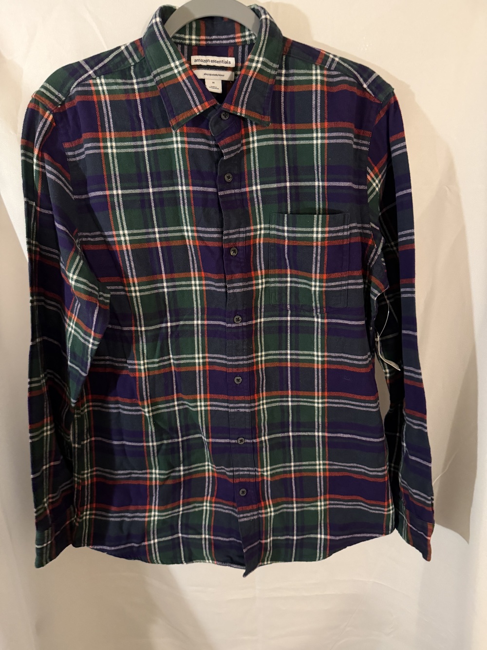 Amazon Essentials Men's Flannel Button-Up Shirt Green Navy Multi Size Medium